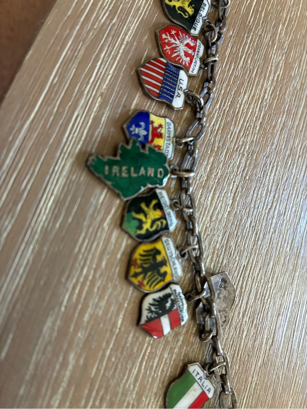 ANTIQUE! 17 COUNTRIES BRACELET! 800 Charms, and STEARLING Silver ! So So Cool!